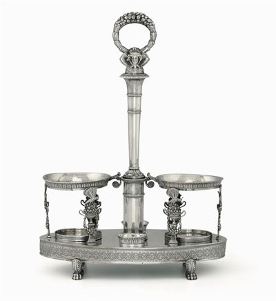 Porta Ampolle Impero in Argento Privo di Titolo Bolli di Parigi in Uso dal 1819 al 1838 e Dell'ar...