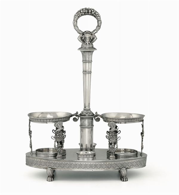 Porta ampolle impero in argento  privo di titolo bolli di Parigi in uso dal 1819 al 1838 e dell'argentiere Marc Augustin Lebrun