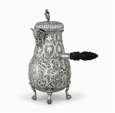 Caffettiera in Argento Fuso, Sbalzato e Cesellato Paesi Bassi, XIX-XX Secolo