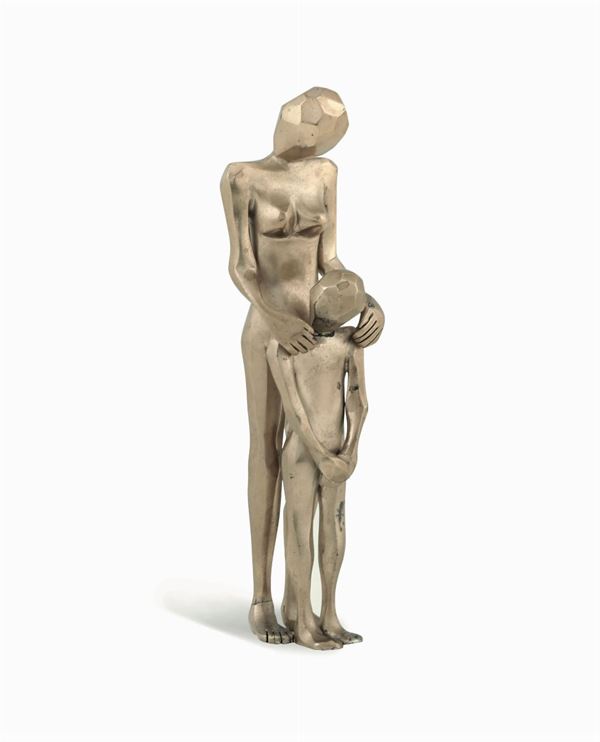 Maternità in argento fuso. Manifattura artistica Italiana del XX secolo