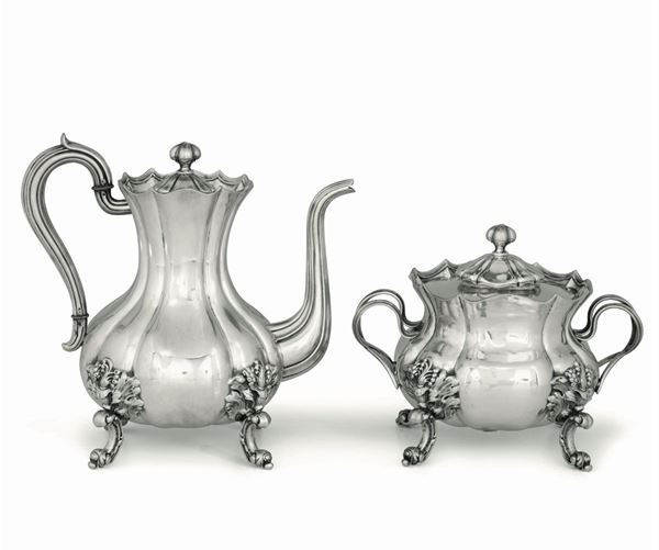 Silver biscuit pot and coffee pot, late 1800s