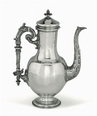 Caffettiera in Argento Fuso, Sbalzato e Cesellato Francia XIX-XX Secolo