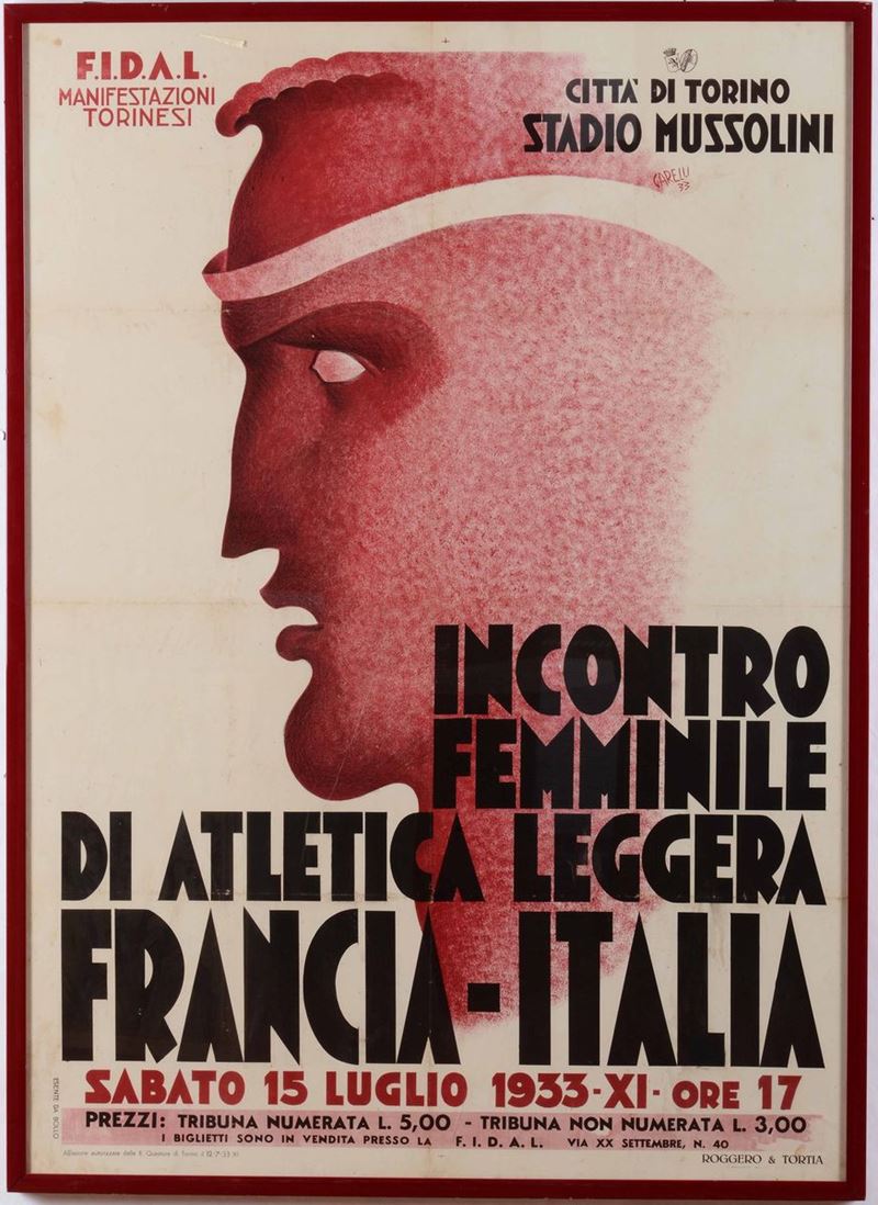 Franco Garelli (1909-1973) INCONTRO FEMMINILE DI ATLETICA LEGGERA FRANCIA-ITALIA…  - Auction Vintage Posters - Cambi Casa d'Aste