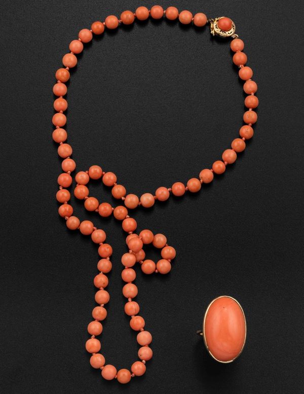 A group of coral and gold jewellery