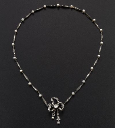 Girocollo con Diamanti di Vecchio Taglio e Piccole Perle