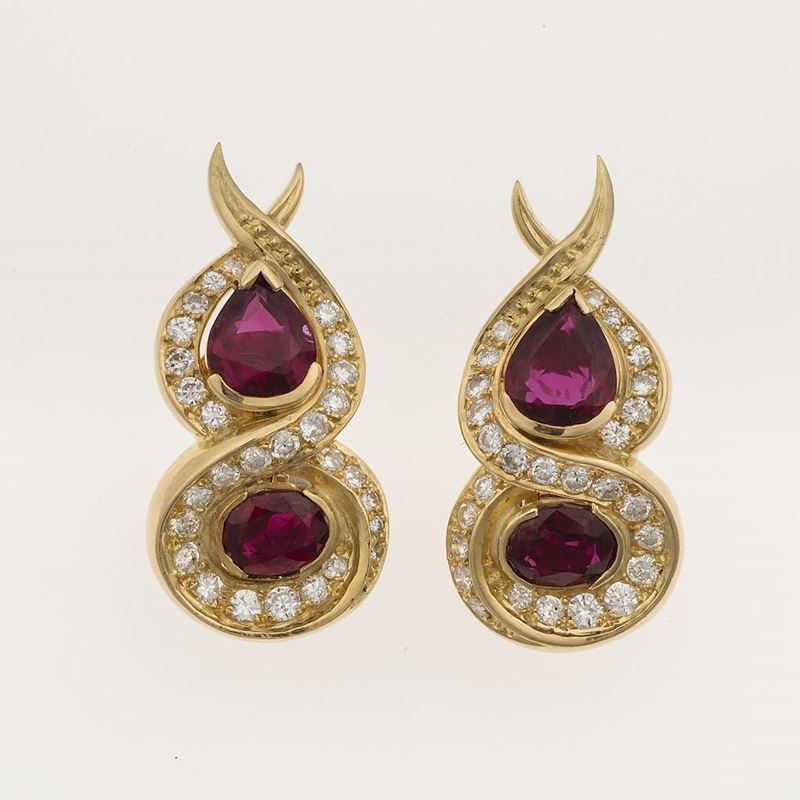 Pair of ruby and diamond earrings  - Auction Timed Auction Jewels - Cambi Casa d'Aste