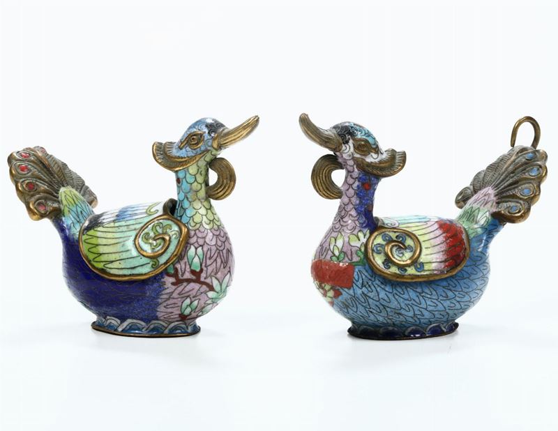 Two copper and enamel ducks, China, 1900s  - Auction Oriental Art | Time Auction - Cambi Casa d'Aste