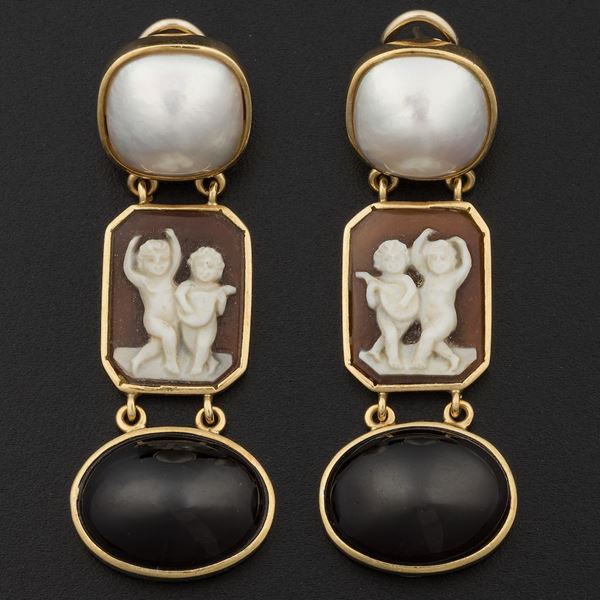 Pair of cameo earrings. Signed Angela Puttini Capri