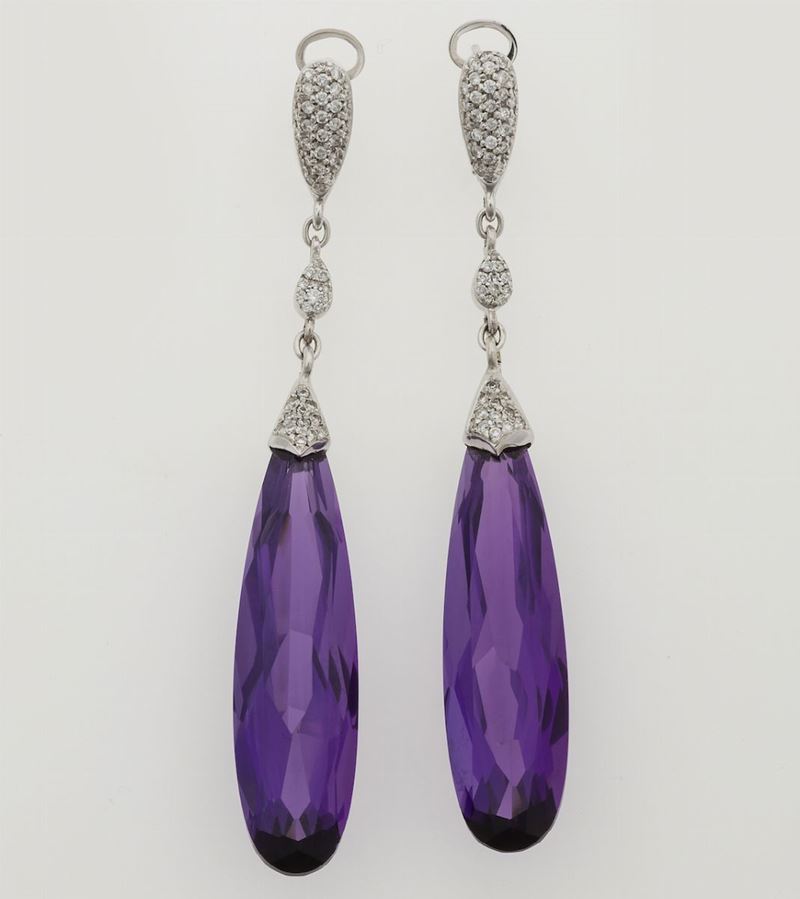 Pair of amethyst and diamond earrings  - Auction Jewels - Cambi Casa d'Aste
