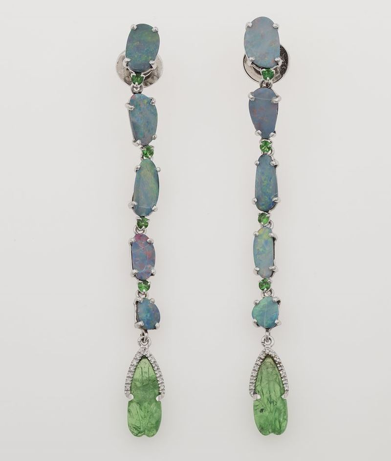 Pair of doublette, tsavorite and diamond earrings  - Auction Timed Auction Jewels - Cambi Casa d'Aste