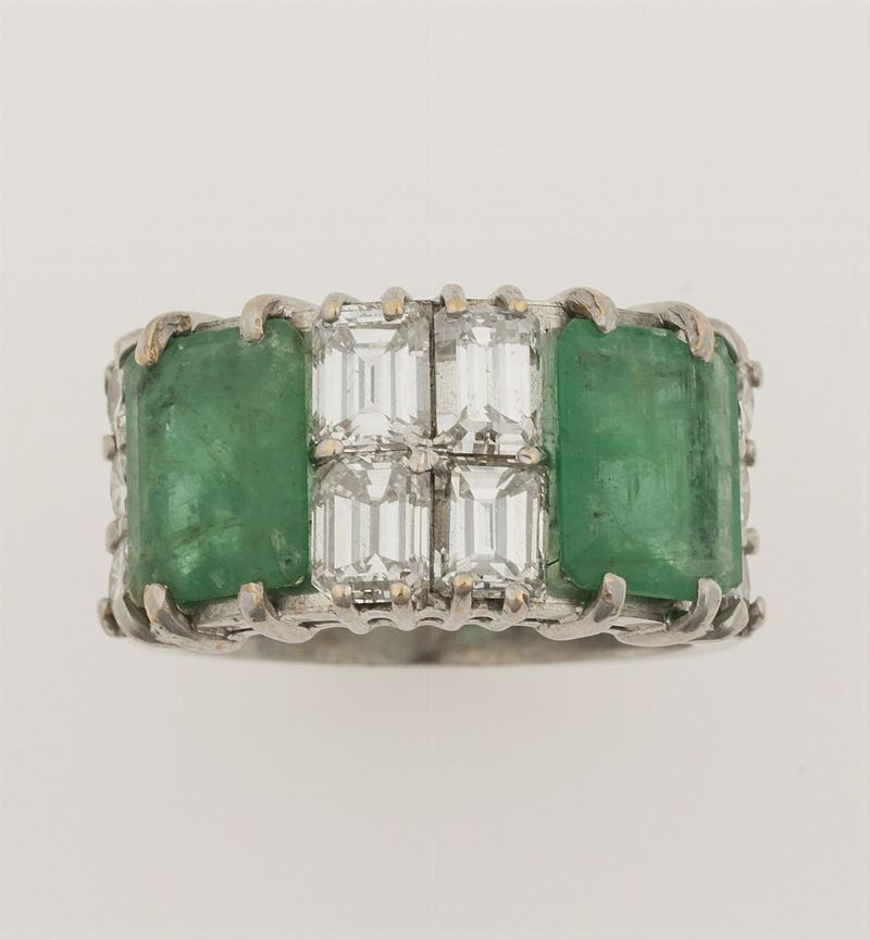Anello a fascia con smeraldi e diamanti  - Asta Gioielli - Cambi Casa d'Aste