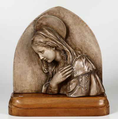 Madonna in Ceramica su Base in Legno