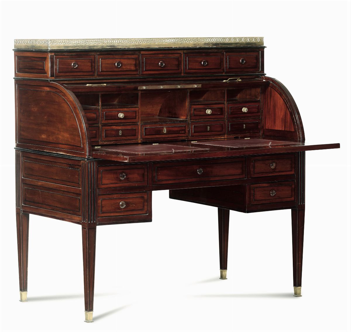 Scrittoio a rullo lastronato, XIX secolo, dimensioni cm 133x73x135