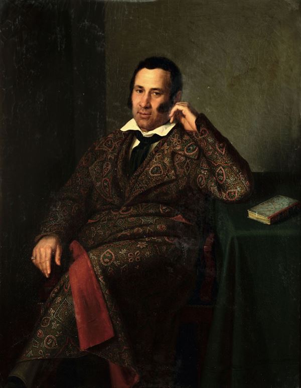 Artista spagnolo del XIX secolo Ritratto di uomo in veste da camera