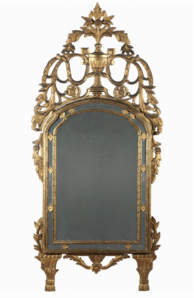 Specchiera in legno intagliato e dorato, Piemonte fine XVIII secolo  - Asta Antiquariato - Cambi Casa d'Aste