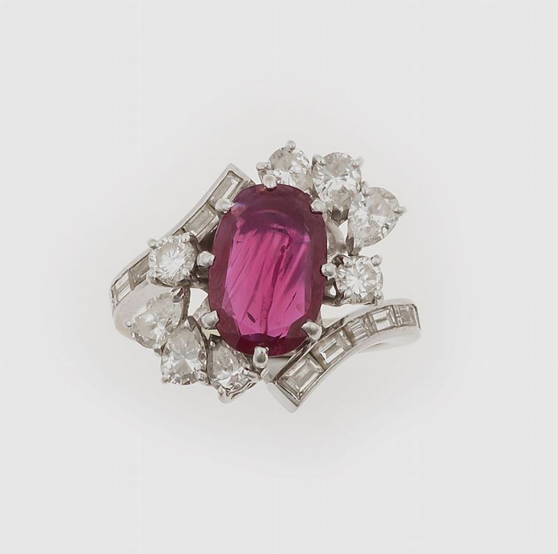 Anello con rubino Burma di ct 2,00 circa e diamanti  - Asta Fine Jewels - II - Cambi Casa d'Aste