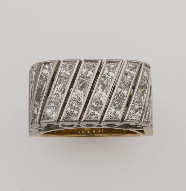 Diamond, gold and platinum ring. Signed Enrico Cirio