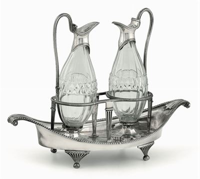 Oliera in Argento Fuso, Sbalzato, Cesellato e Vetri Molati Londra 1833, Bollo Dell'argentiere Ws ...