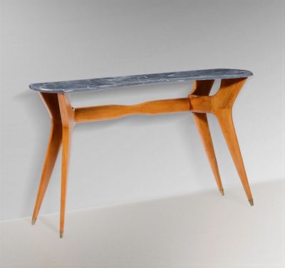 Consolle con Struttura in Legno e Piano in Marmo.