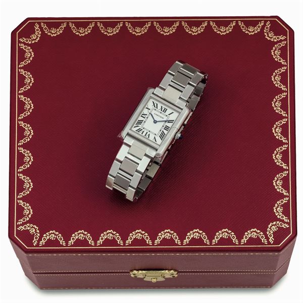 Cartier, Tank Solo, Ref. 3170. Fine, rectangular, water-resistant, stainless steel quartz wristwatch with a stainless steel Cartier  bracelet with deployant clasp. Accompanied by a Cartier box and Guarantee. Sold in 2018