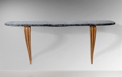 Consolle Sospesa in Legno e Piano in Marmo.