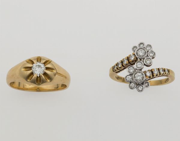Two diamond and gold rings