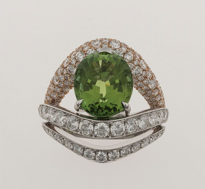 Brarda. Anello con tormalina verde e diamanti  - Asta Fine Jewels - II - Cambi Casa d'Aste