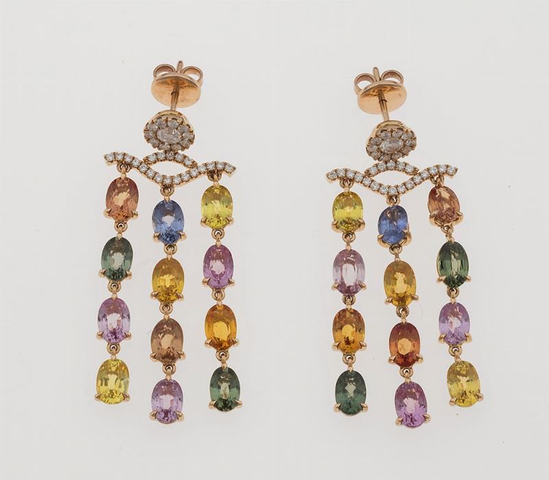 Pair of corundum and diamond earrings. Signed Brarda  - Auction Fine Jewels - II - Cambi Casa d'Aste
