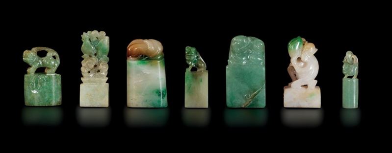 Seven jade seals, China, Qing Dynasty, 1800s  - Auction Fine Chinese Works of Art - Cambi Casa d'Aste