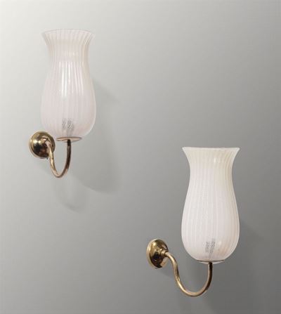 Coppia di Appliques in Vetro Zanfirico e Struttura in Ottone.