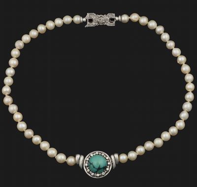 Filo di Perle Coltivate con Diamanti e Turchese
