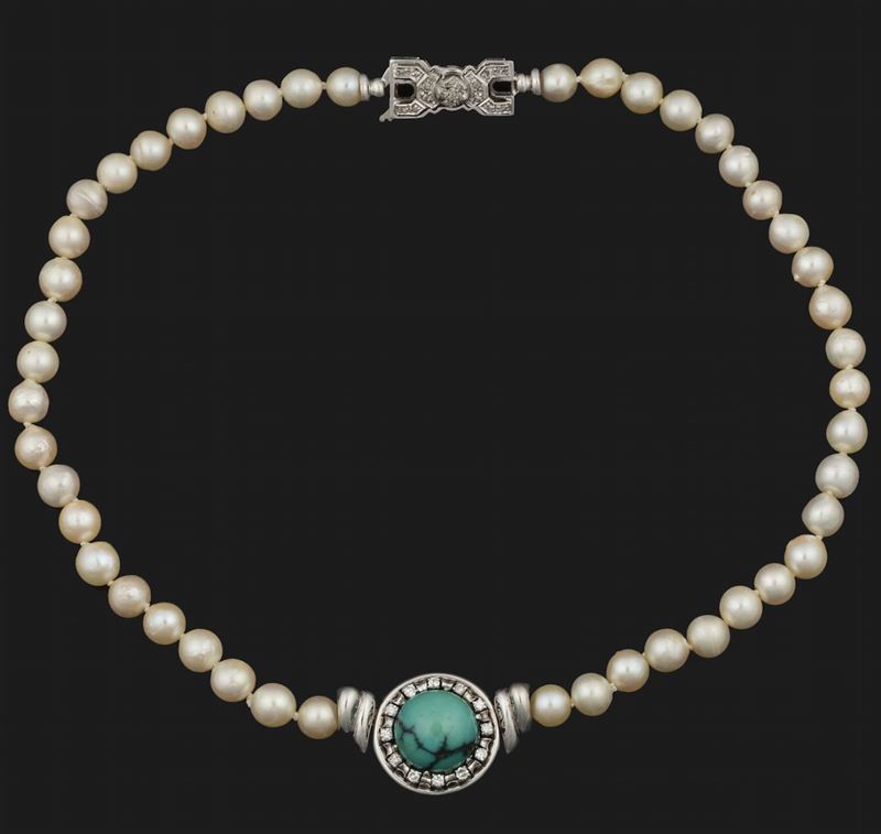 Pearl, turquoise and diamond necklace  - Auction Timed Auction Jewels - Cambi Casa d'Aste