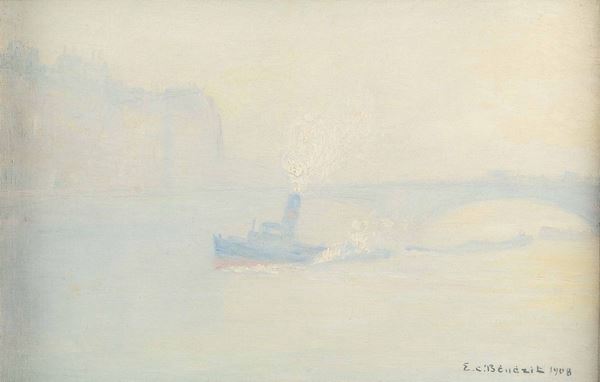 Emmanuel-Charles Bénézit (1887 - 1975) Brume d’hiver sur la Seine, 1908