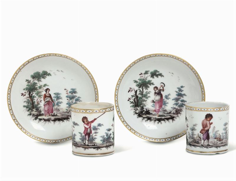 Due tazze e due piattini Doccia, Manifattura di Lorenzo Ginori, 1780-1790  - Auction Majolica and Porcelain - Cambi Casa d'Aste