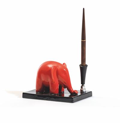 Richard Ginori, Calamaio con elefante in porcellana policroma (Sesto Fiorentino, 1930 ca.)