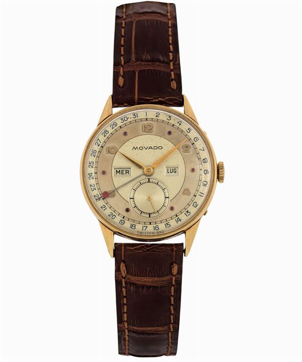 Movado, Ref. 4776.  Fine,  18K yellow gold wristwatch with triple calendar. Made circa 1940