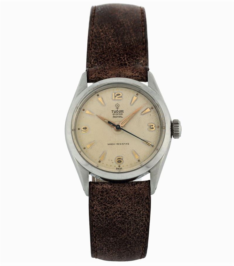Tudor, Oyster Royal, Rotor Shock-Resisting, Ref. 7934, case made by Rolex, Geneva.  Fine and rare, center seconds, water-resistant, stainless steel wristwatch with a stainless steel Rolex . Made circa 1950  - Auction wrist and pocket watches - Cambi Casa d'Aste