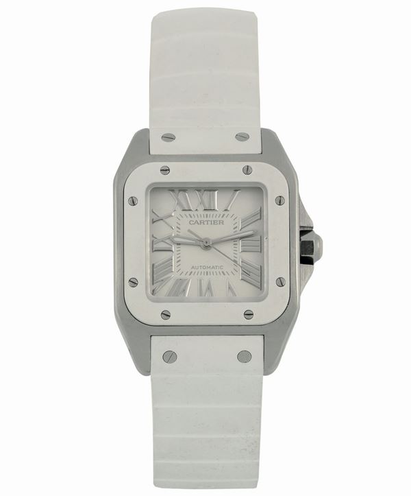 Cartier, Automatic, Ref.2878. Fine, water resistant, self-winding, stainless steel wristwatch with original buckle and rubber strap. Made circa 2000.