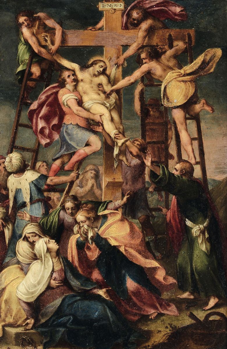 Scuola italiana del XVII secolo Deposizione dalla croce  - Auction Old Master Paintings - Cambi Casa d'Aste