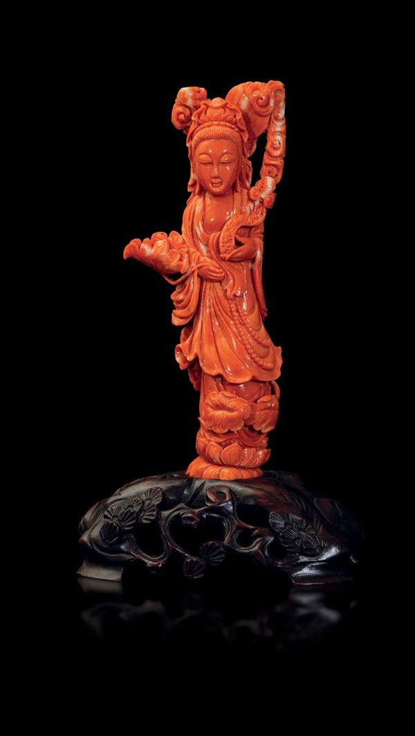 A coral Guanyin, China, early 20th century