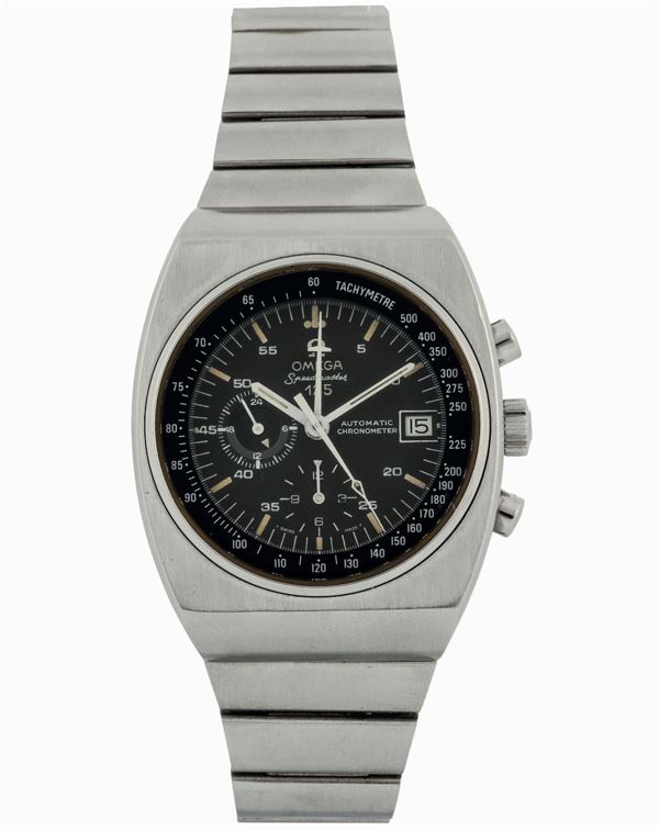 Omega, Speedmaster 125, Automatic Chronograph, Chronometer, Ref. 178.0002 Made in a limited edition of 2000 pieces to celebrate the 125th anniversary of Louis Brandt / Omega in 1973. Fine, large, tonneau-shaped, self-winding, water-resistant, stainless steel Chronometer wristwatch with date, round button chronograph, 12-hour register, central minute counter, 24-hour night/day indication and an integral stainless steel Omega link bracelet with deployant clasp.