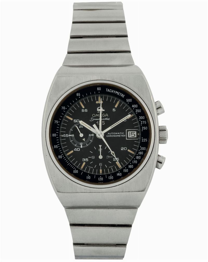 Omega, Speedmaster 125, Automatic Chronograph, Chronometer, Ref. 178.0002 Made in a limited edition of 2000 pieces to celebrate the 125th anniversary of Louis Brandt / Omega in 1973. Fine, large, tonneau-shaped, self-winding, water-resistant, stainless steel Chronometer wristwatch with date, round button chronograph, 12-hour register, central minute counter, 24-hour night/day indication and an integral stainless steel Omega link bracelet with deployant clasp.  - Auction wrist and pocket watches - Cambi Casa d'Aste