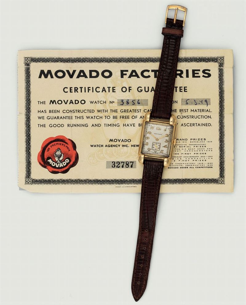 Movado, Ref. 3856. Fine and rectangular, 18K yellow gold wristwatch with Breguet numerals. Made circa 1940  - Auction wrist and pocket watches - Cambi Casa d'Aste