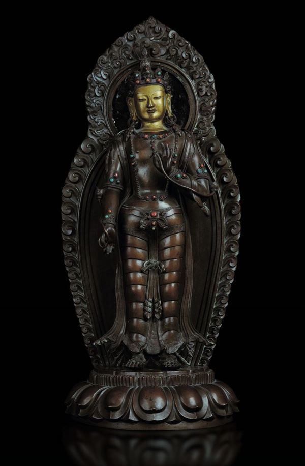 A semi-gilt copper Bodhisattva, China, Qing Dynasty