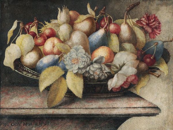 Octavianus Monfort XVII secolo Natura morta con fiori e frutti