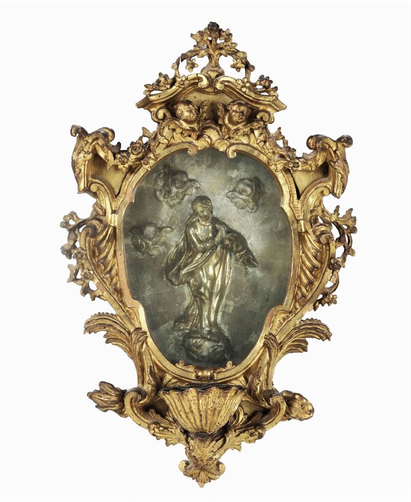 Acquasantiera in legno intagliato e dorato, XVIII secolo  - Asta Antiquariato - Cambi Casa d'Aste