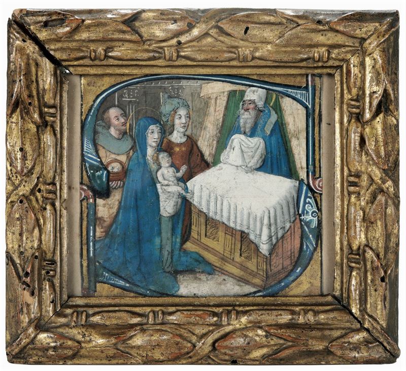 Scuola francese del XV secolo Capolettera con Circoncisione  - Asta Dipinti Antichi - Cambi Casa d'Aste