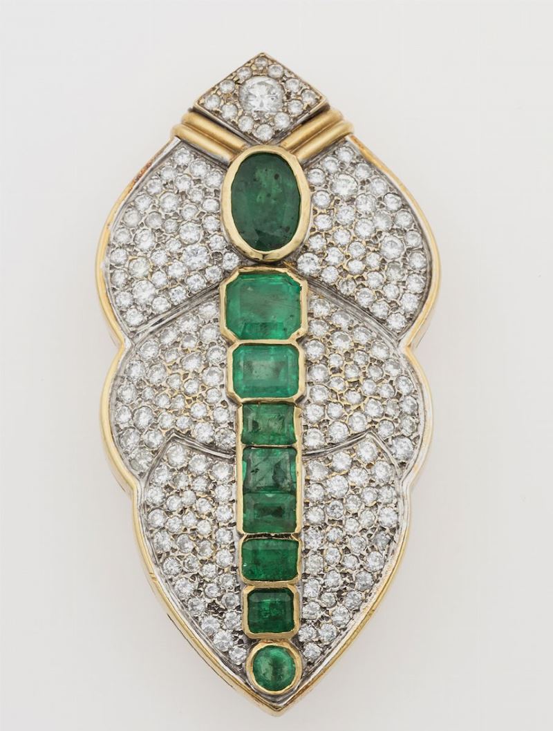 Emerald and diamond brooch/pendant  - Auction Timed Auction Jewels - Cambi Casa d'Aste