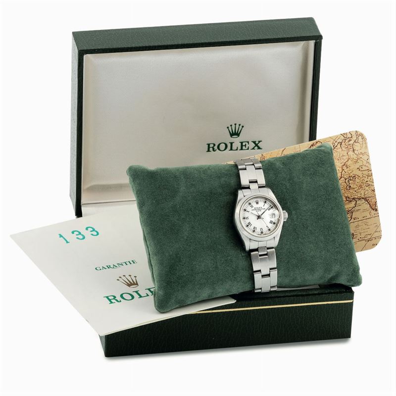 Rolex, Oyster Perpetual, Date, Ref. 69160.  Fine, center seconds, self-winding, water-resistant, stainless steel wristwatch with a stainless steel Rolex Oyster bracelet with deployant clasp. Accompanied by the original box, Guarantee and overhaul document dated 2002. Sold in 1988  - Auction wrist and pocket watches - Cambi Casa d'Aste