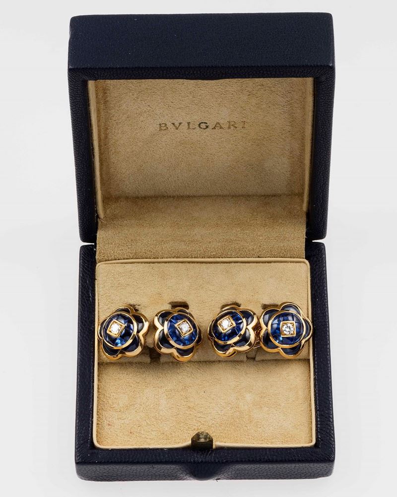 Pair of sapphire and diamond cufflinks. Signed Bulgari. Fitted case  - Auction Fine Jewels - II - Cambi Casa d'Aste